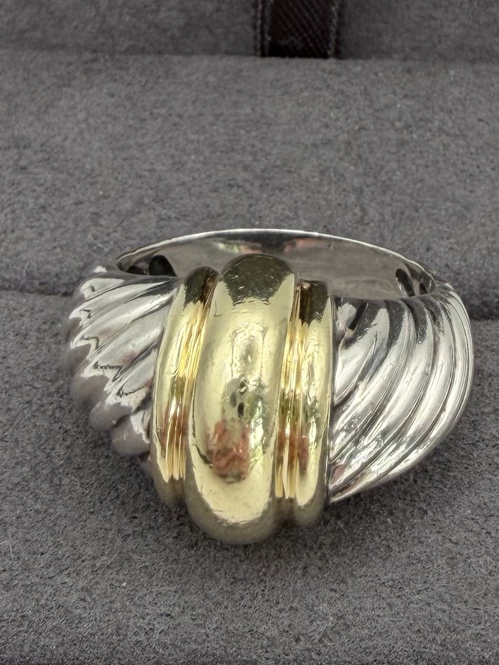 David Yurman Sterling Silver 14K Gold Dome Cable Ring Size 6.75 Vintage Auth